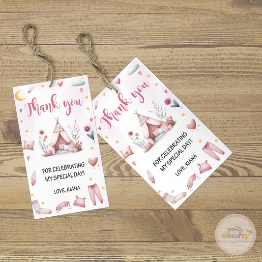 Sleepover Party Thank You Tags - Set of 22