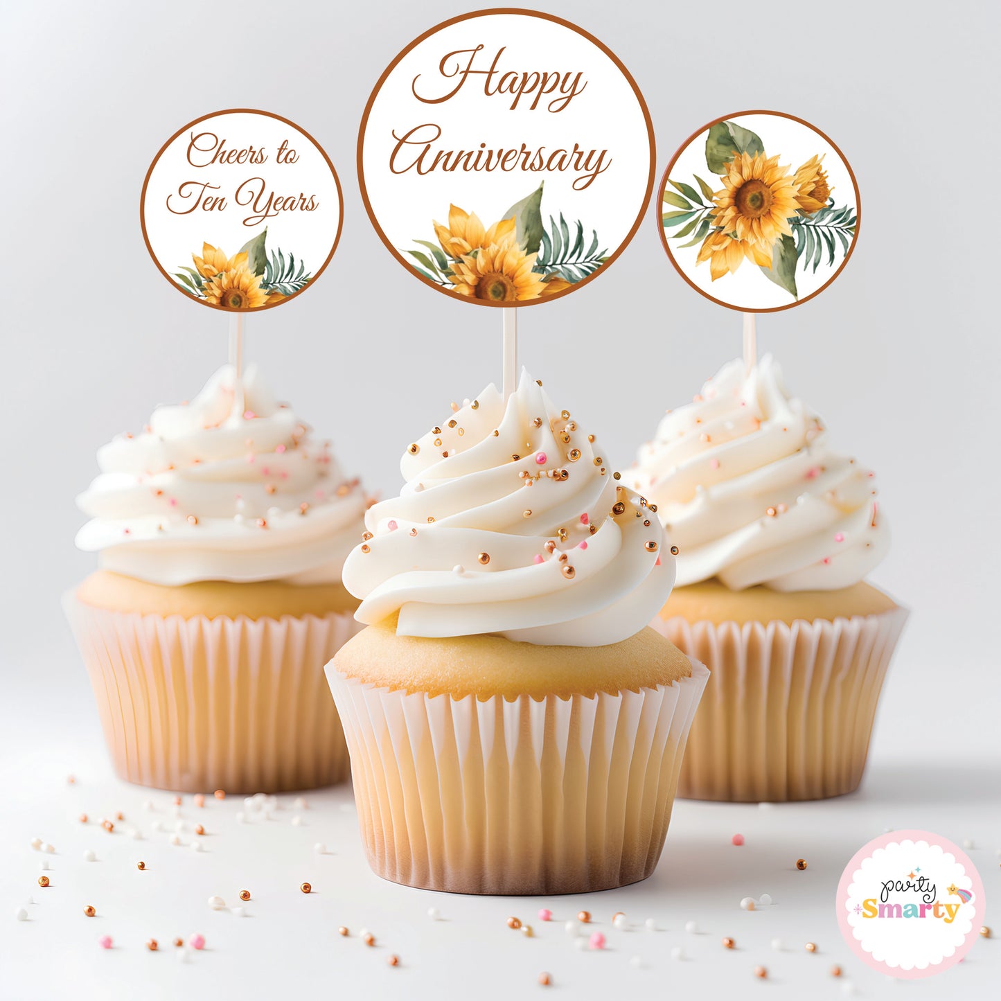 Sunflower Anniversary Cupcake Toppers (Set Of 12)