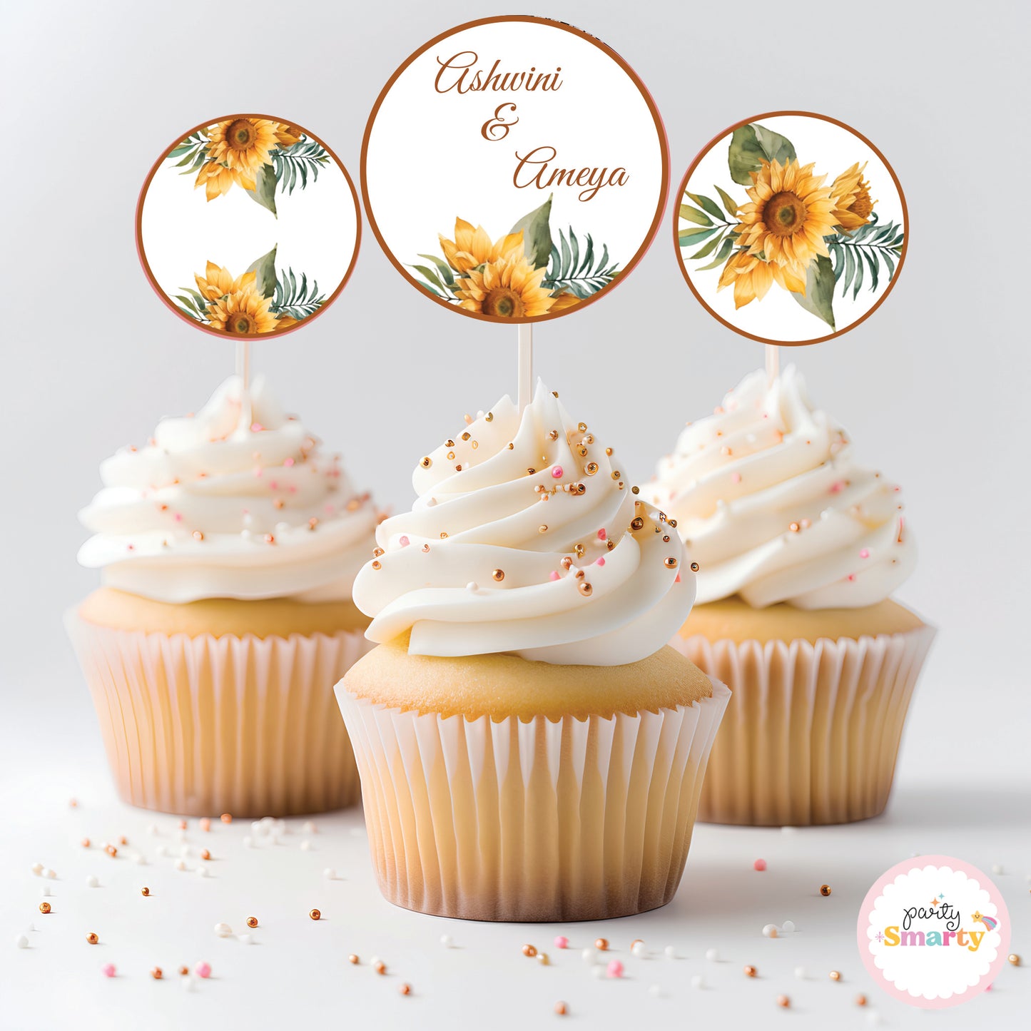 Sunflower Anniversary Cupcake Toppers (Set Of 12)