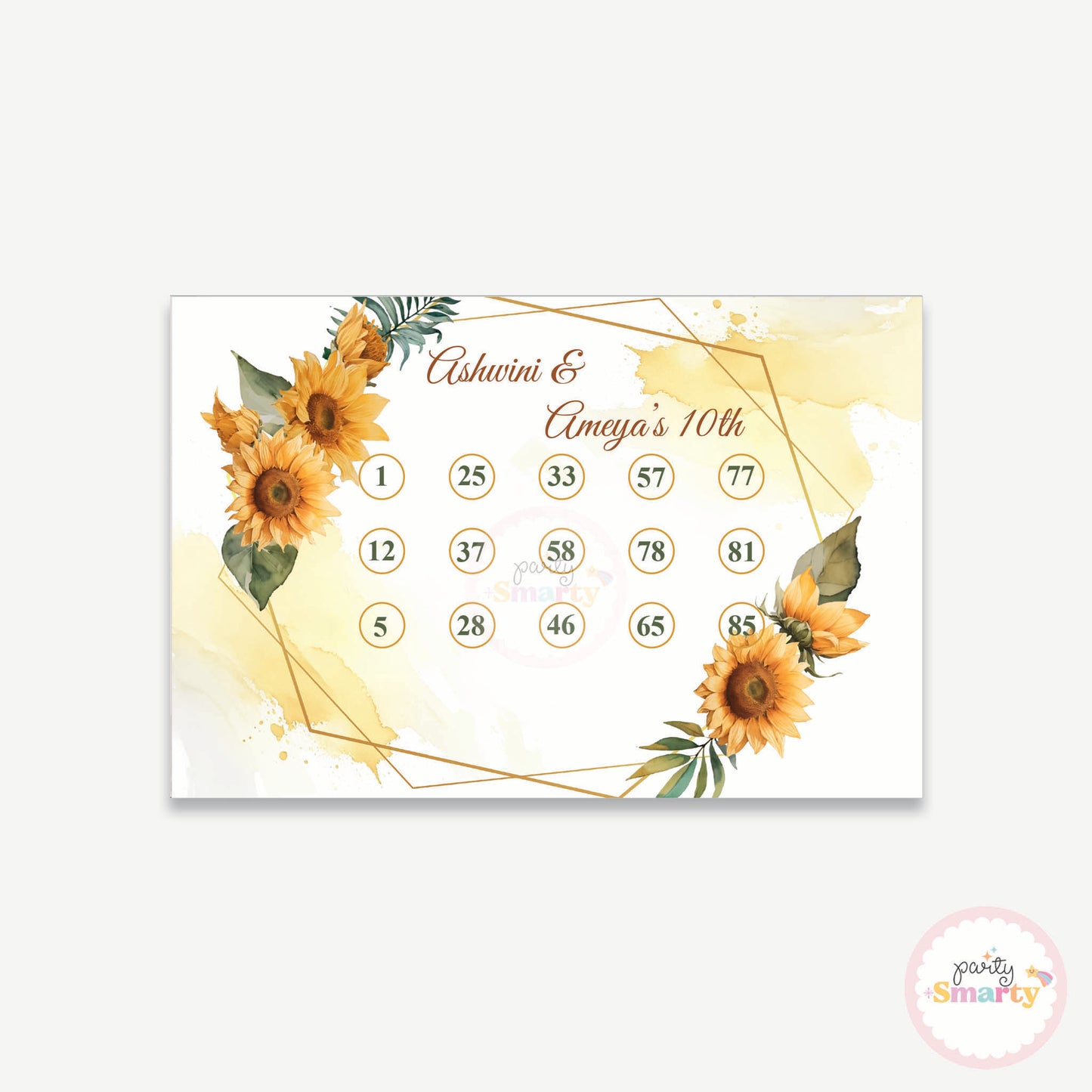 Sunflower Anniversary Housie Ticket - Set of 15