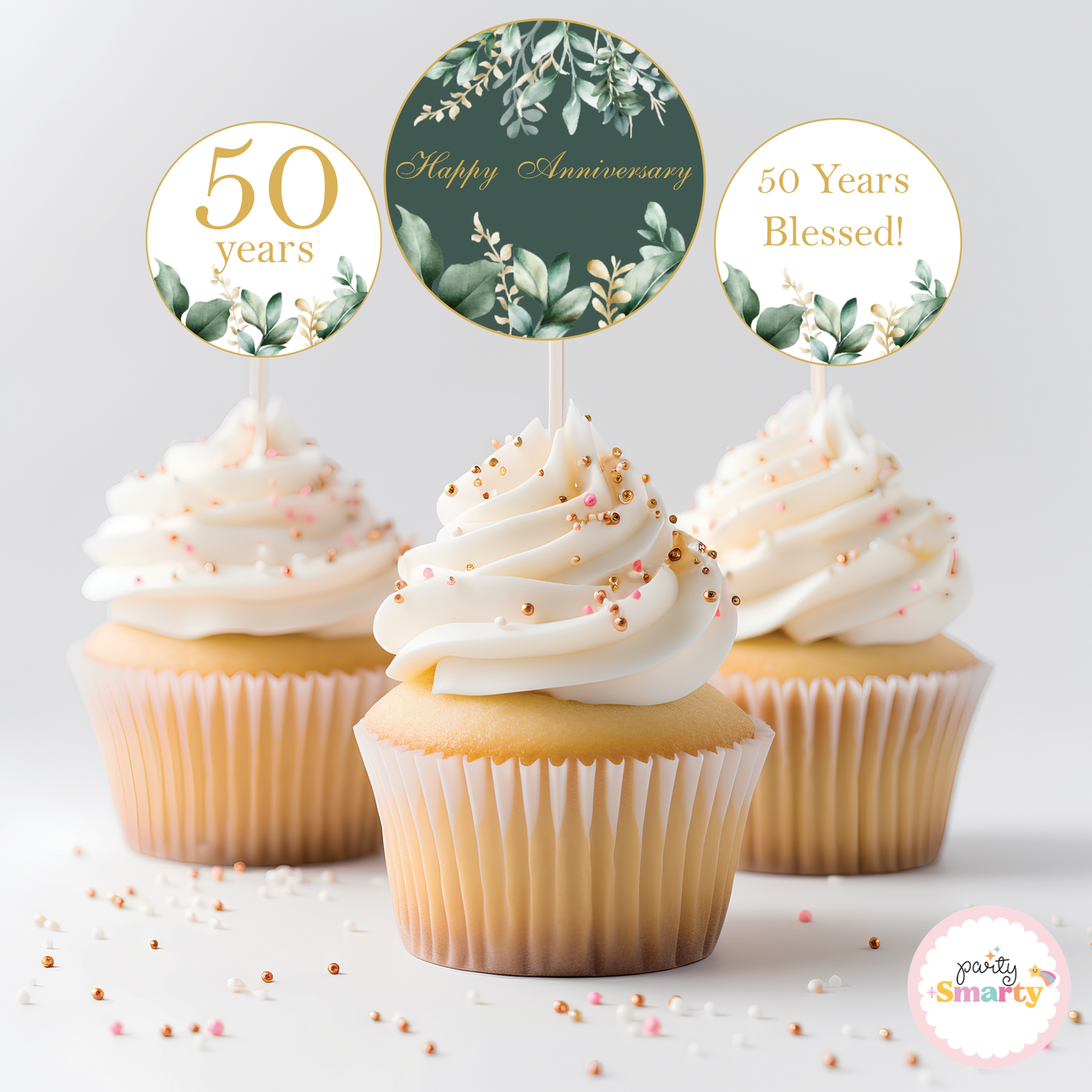 Teal Anniversary Cupcake Toppers (Set Of 12)
