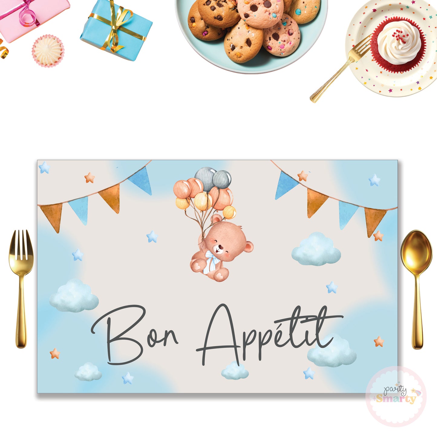 Teddy Bear Blue Table Mats - Set of 6