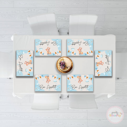 Teddy Bear Blue Table Mats - Set of 6