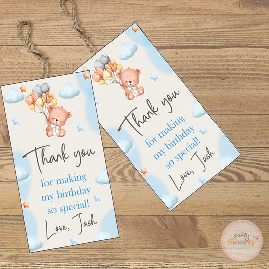 Teddy Bear Blue Thank You Tags - Set of 22