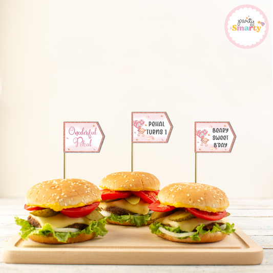 Teddy Bear Pink Flag Picks - Set of 10