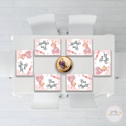 Teddy Bear Pink Table Mats - Set of 6