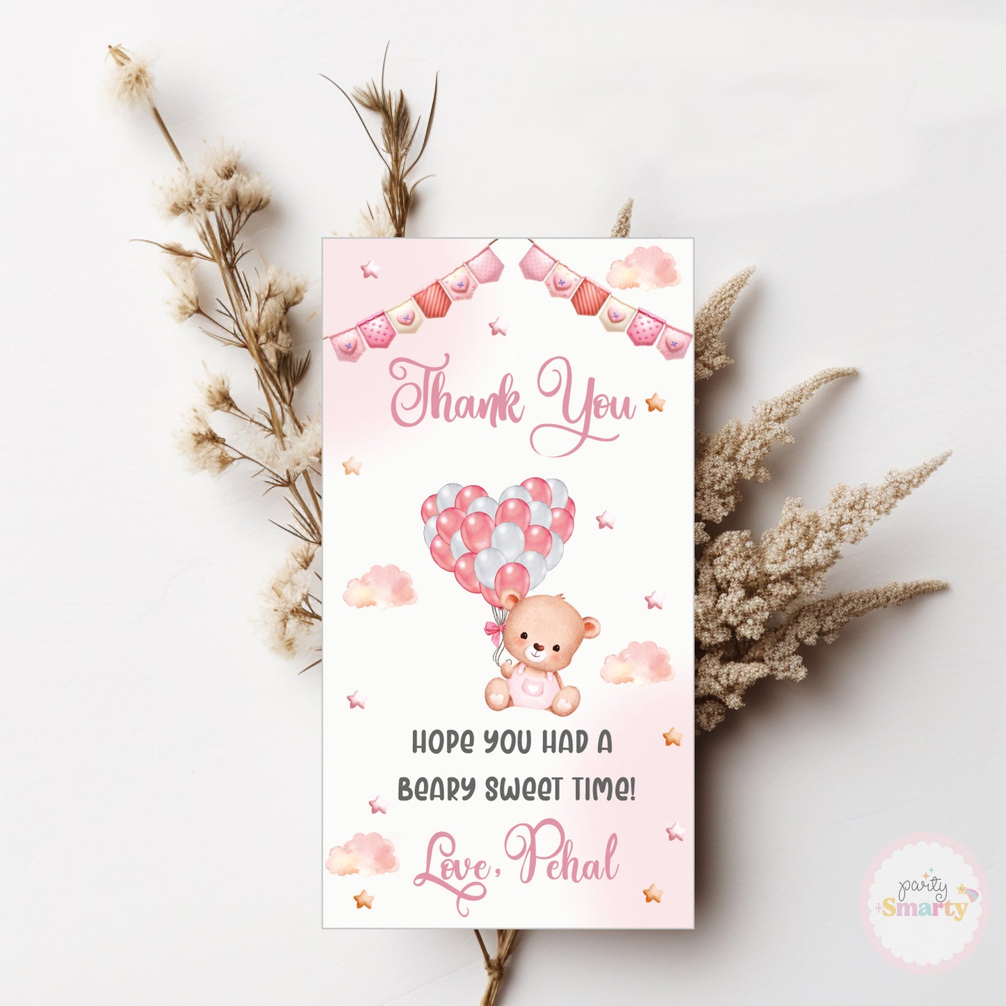 Teddy Bear Pink Thank You Tags - Set of 22