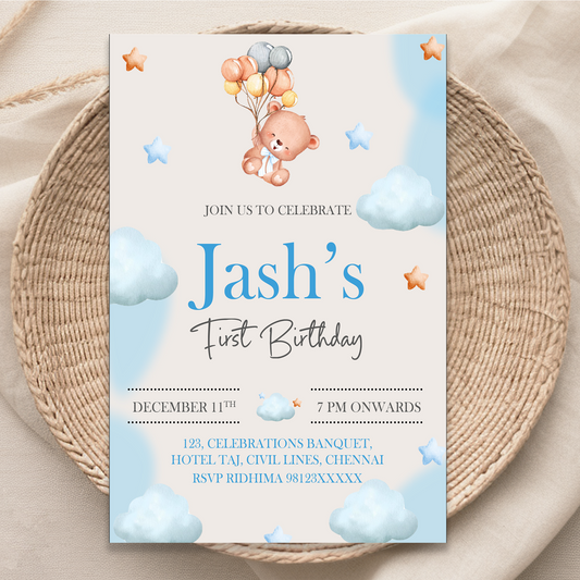 Teddy Bear Blue Invite