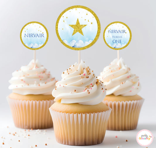 Twinkle Star Blue Cupcake Toppers (Set Of 12)
