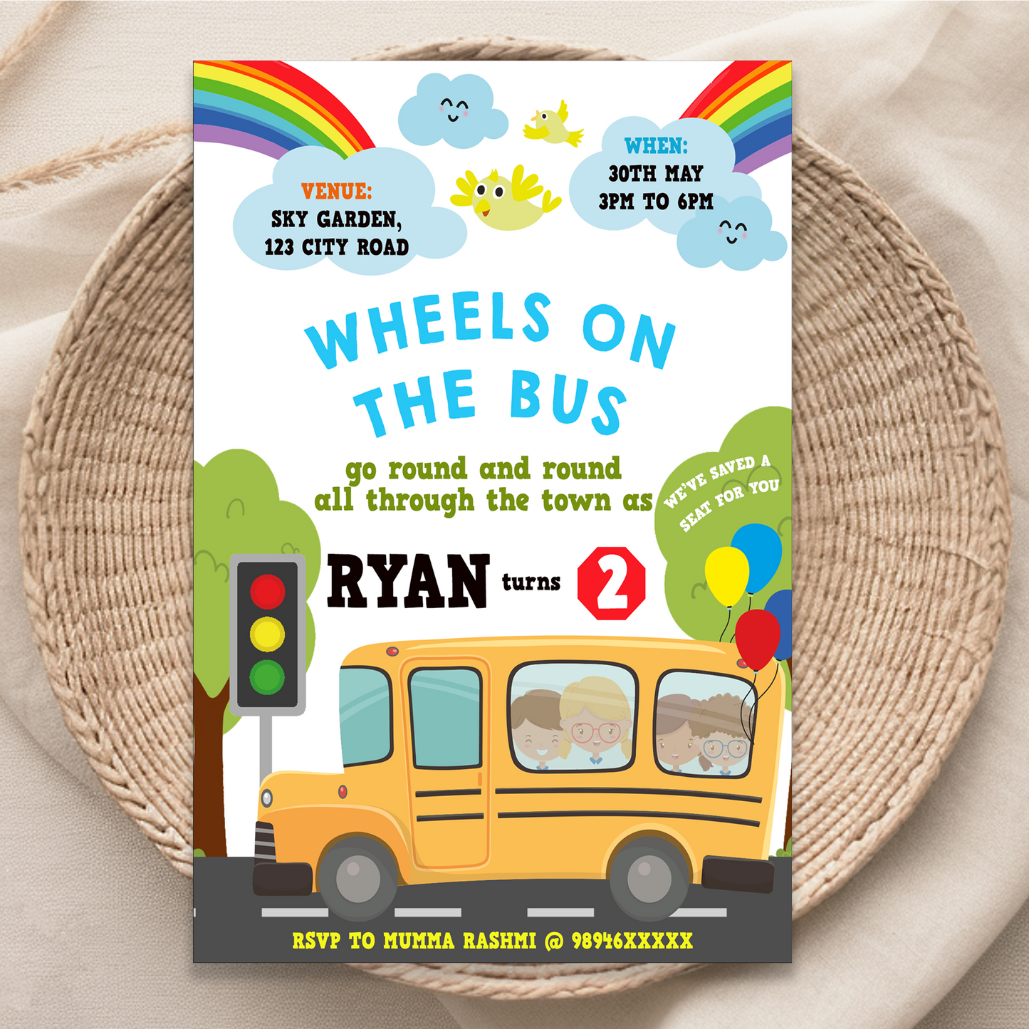Wheels on the bus Invite