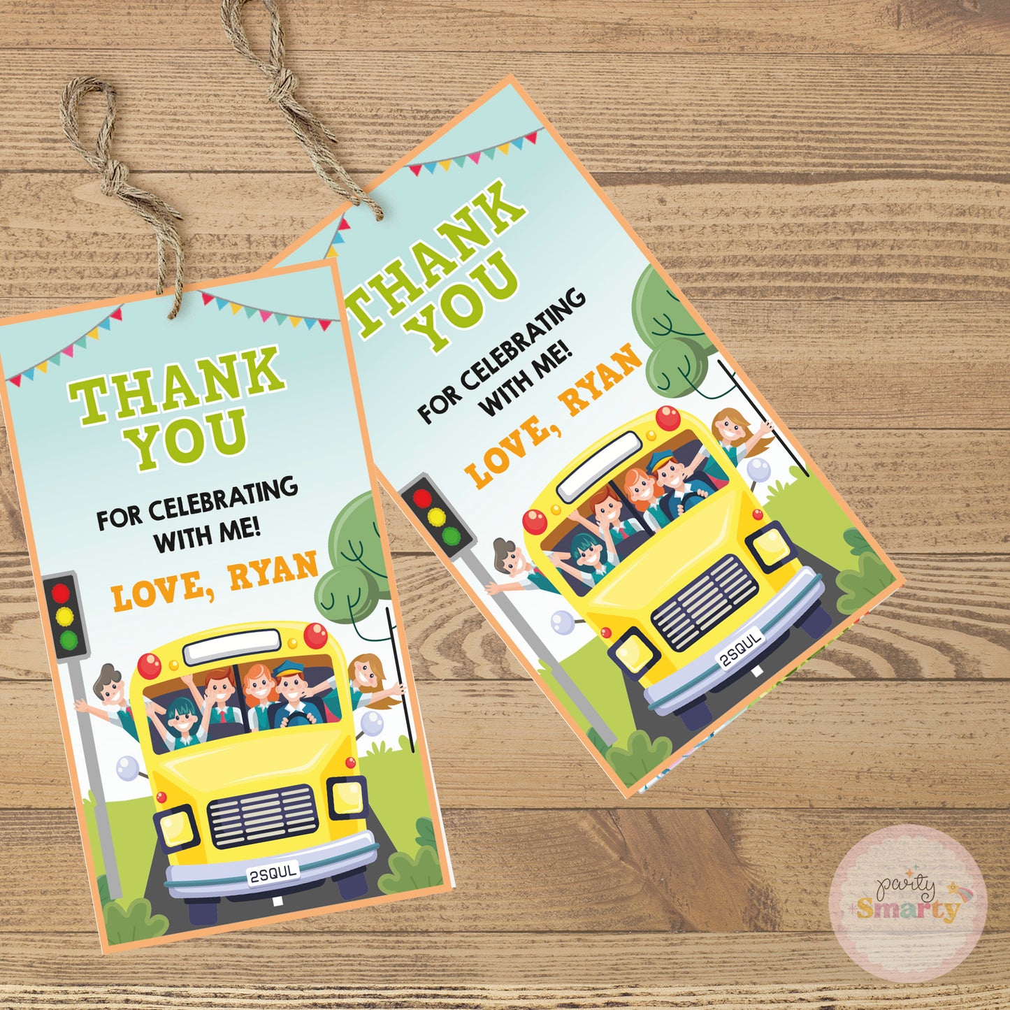 Wheels on the bus Thank You Tags - Set of 22