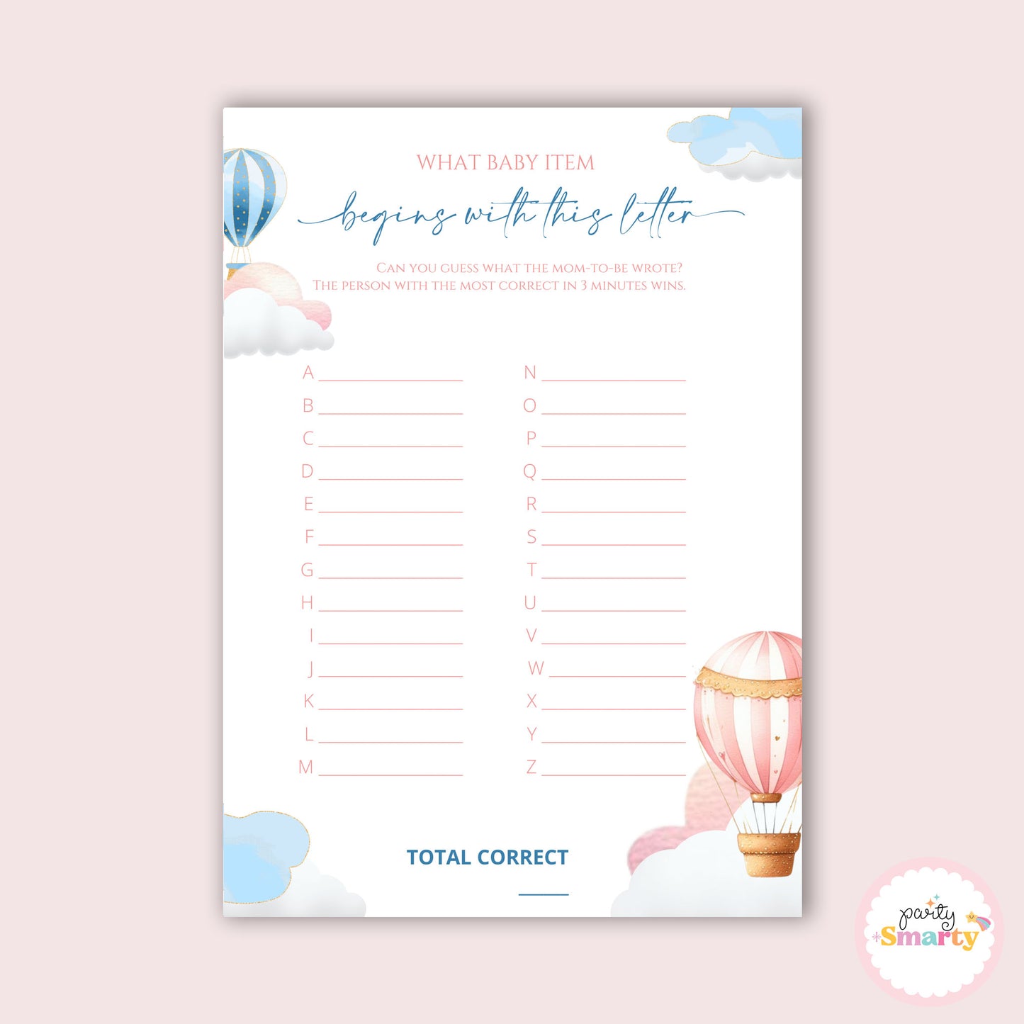 Hot Air Balloon Baby Shower - Guess the baby item game - Set of 10