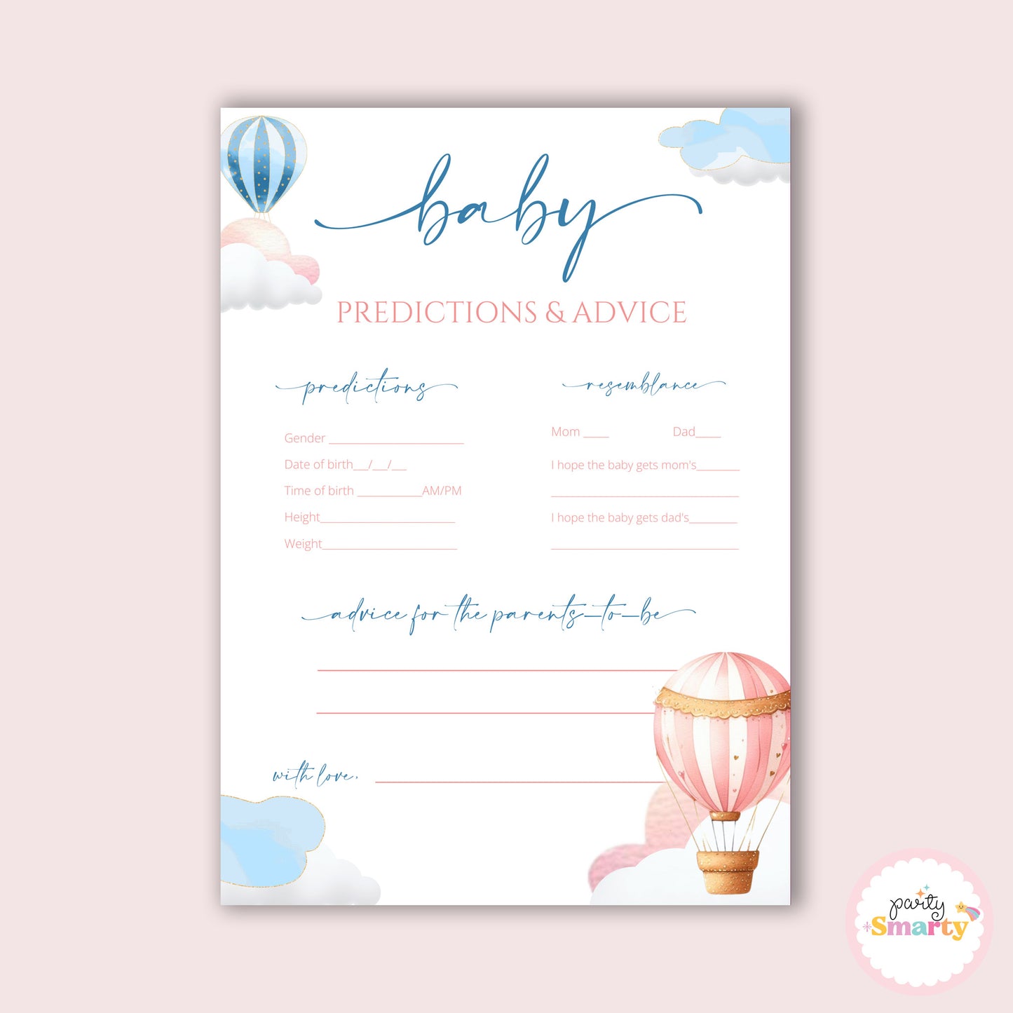 Hot Air Balloon Baby Shower - Advice & predictions - Set of 10 game