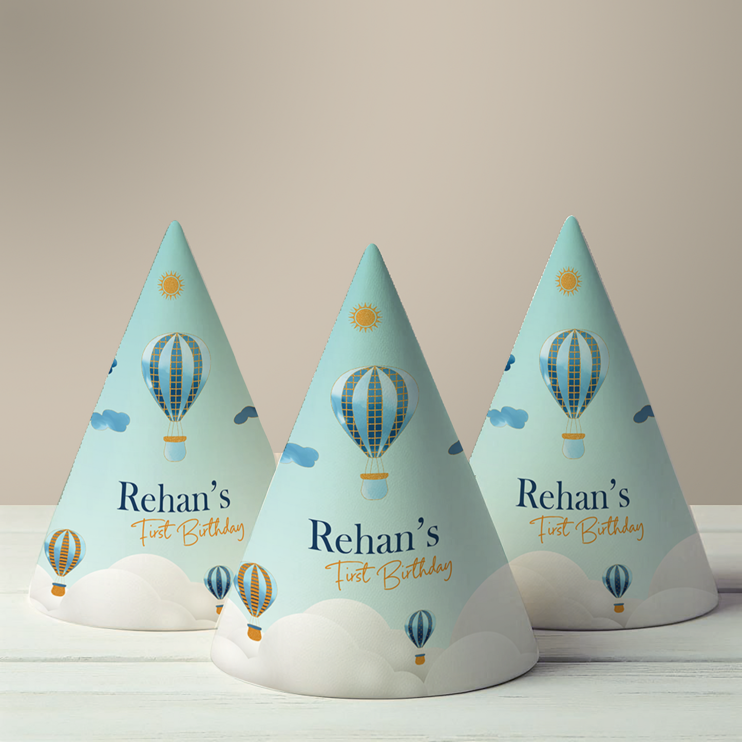 Hot Air Balloon Blue Party Hat (Set of 10)