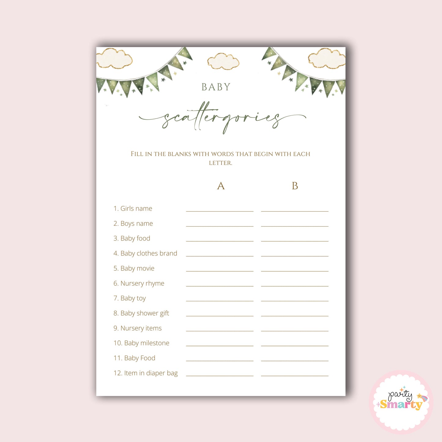 Green Teddy - Scattergories game - Set of 10