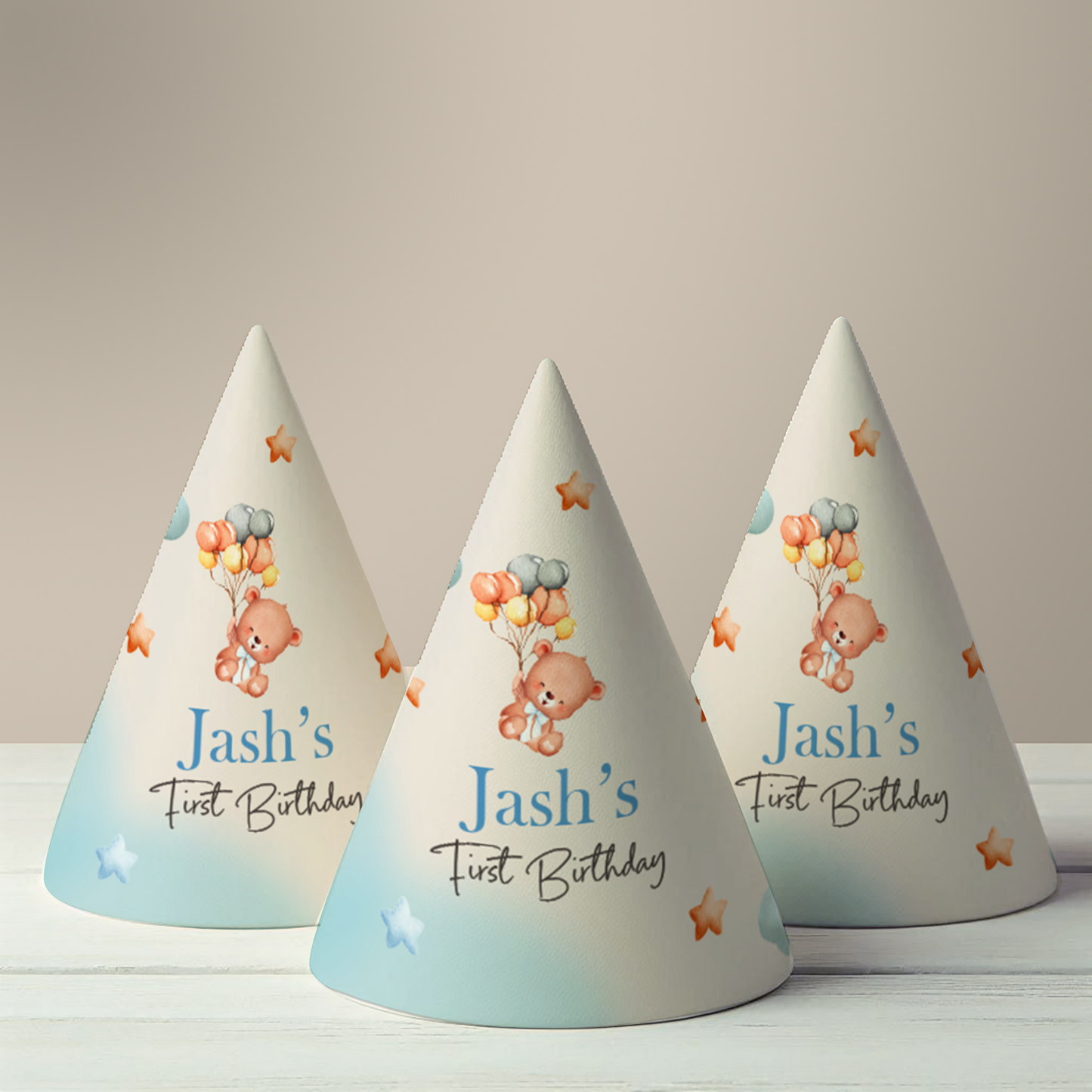 Teddy Bear Blue Party Hat (Set of 10)