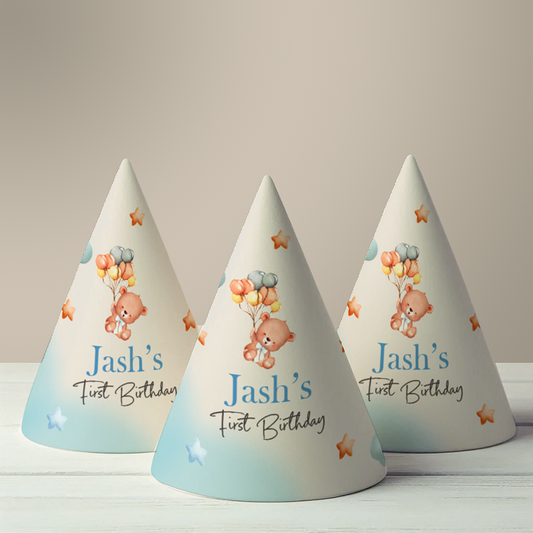 Teddy Bear Blue Party Hat (Set of 10)