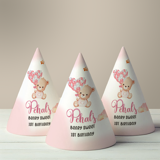 Teddy Bear Pink Party Hat (Set of 10)