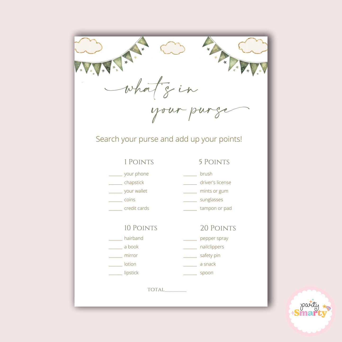 Green Teddy - What's in your purse game - Set of 10