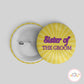 Sister of the Groom Yellow Button Badge