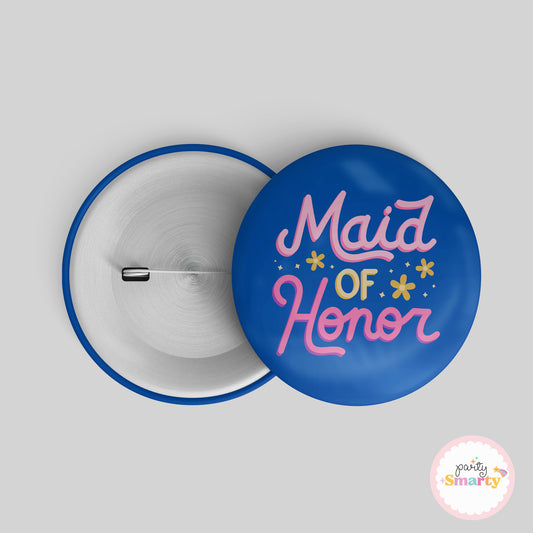 Maid of Honour Blue Button Badge