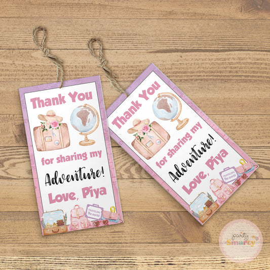 Around The World Girl Thank You Tags - Set of 22