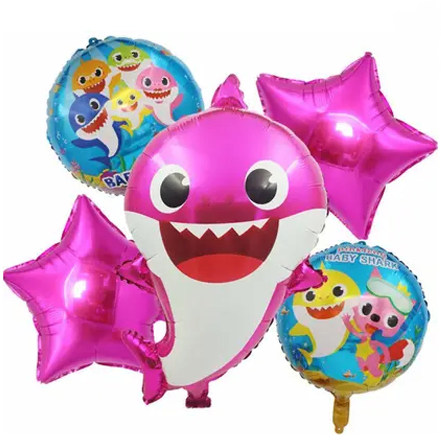 Pink Baby Shark Foil Theme Balloons (Set of 5)