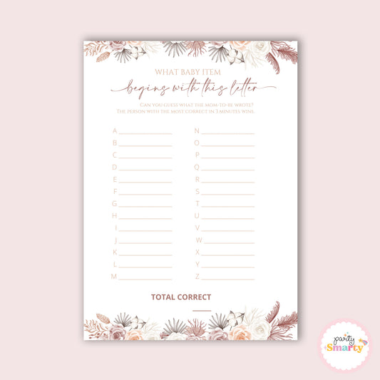 Boho Baby Shower - Guess the baby item game - Set of 10