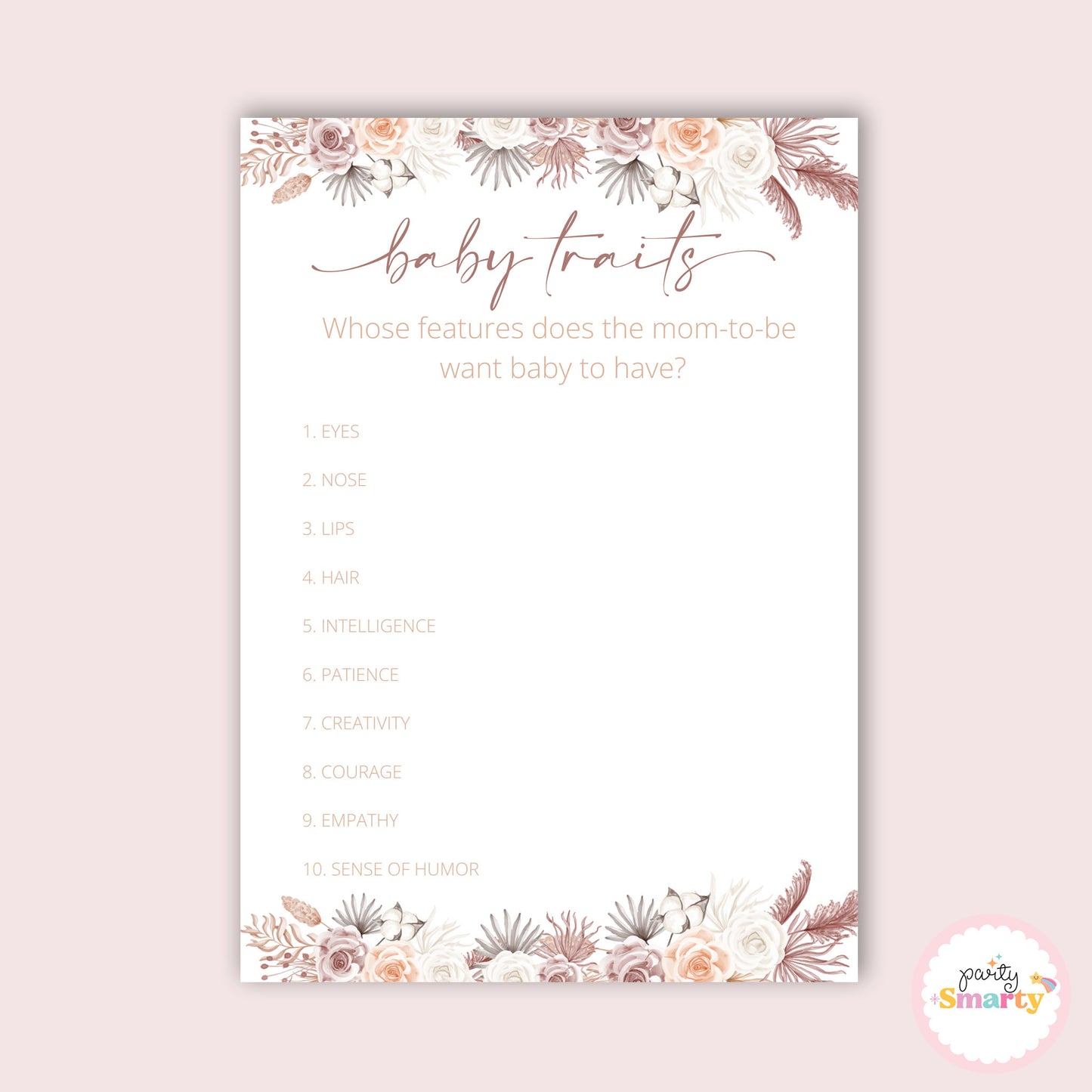Boho Baby Shower - Baby traits game - Set of 10