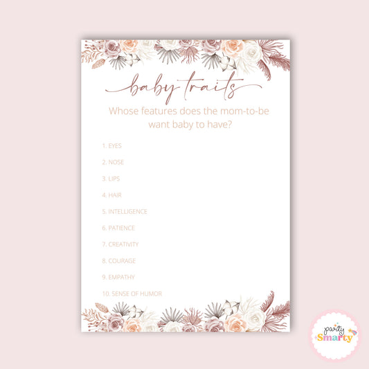 Boho Baby Shower - Baby traits game - Set of 10