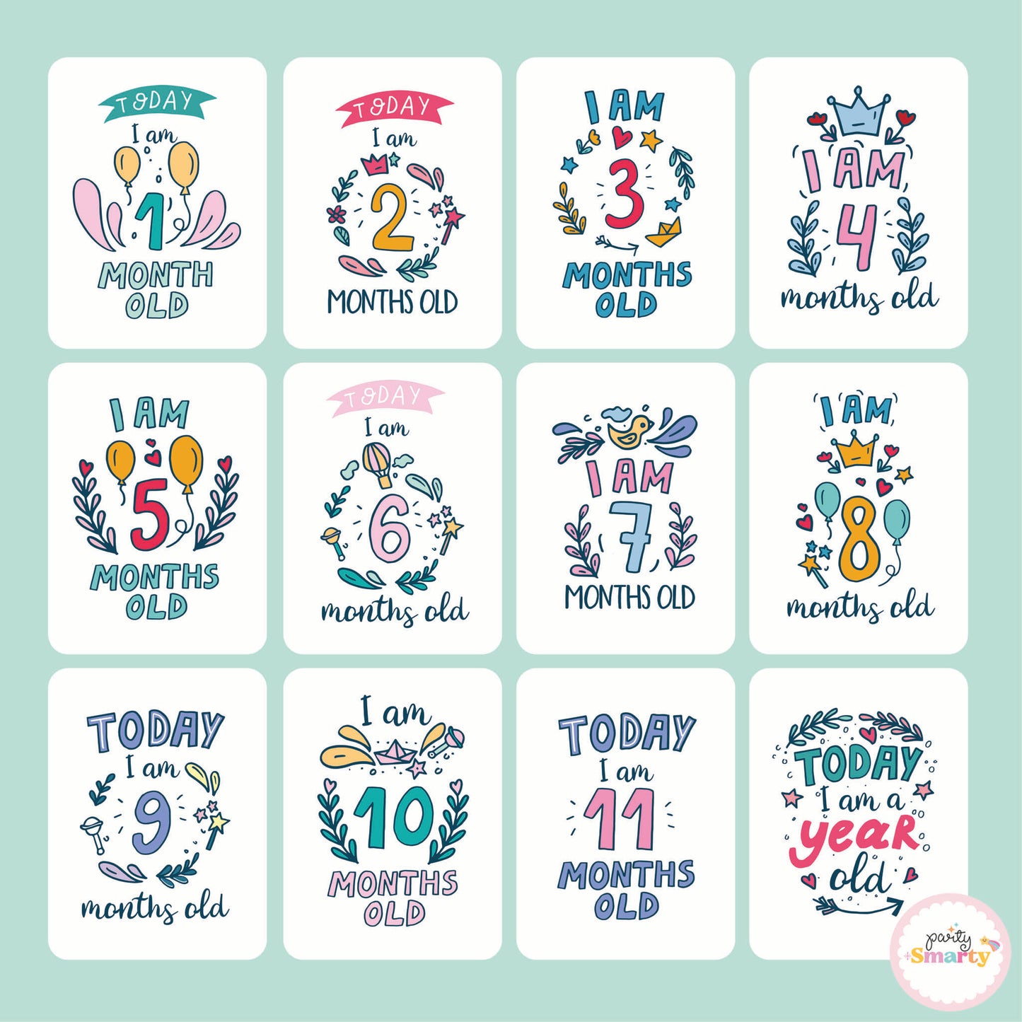 Cute Monthly Milestone Cards