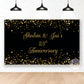 Black Golden Glitter Anniversary Backdrop