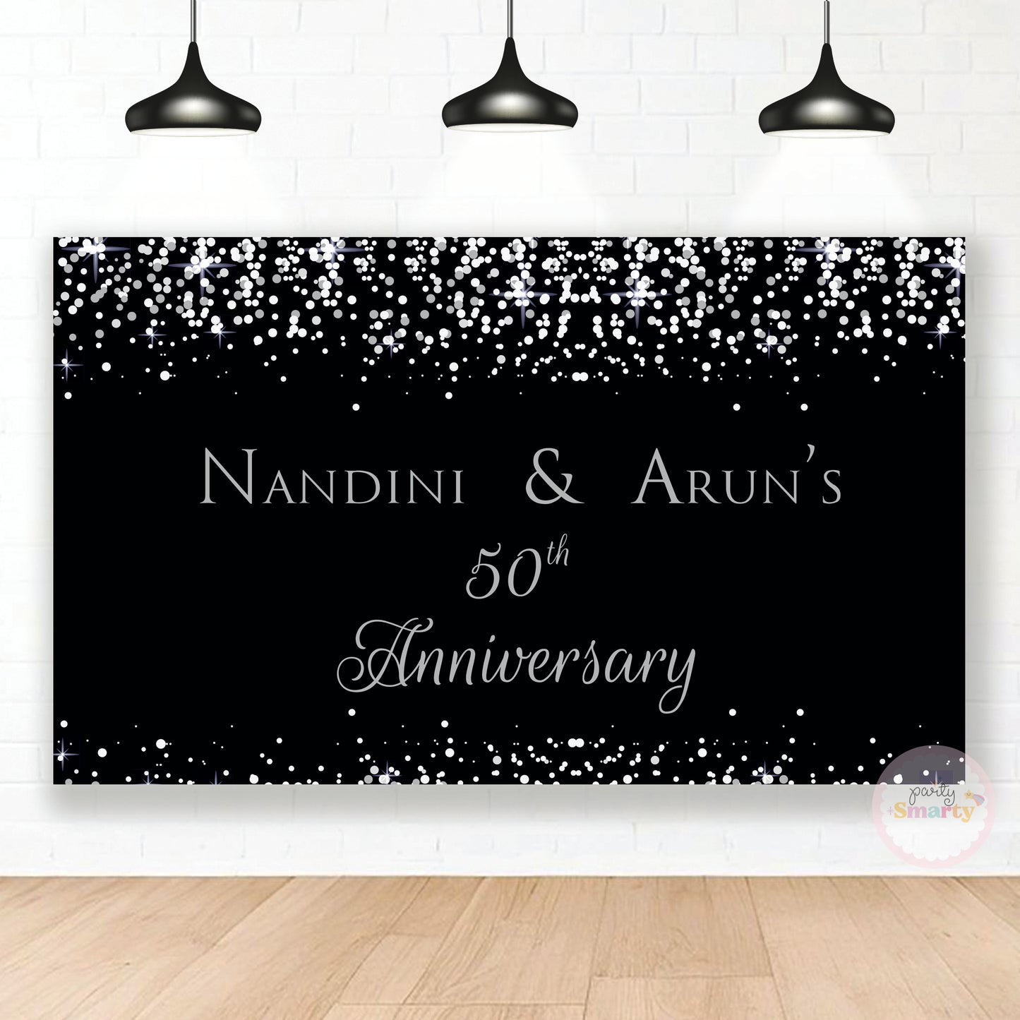 Black Silver Glitter Anniversary Backdrop