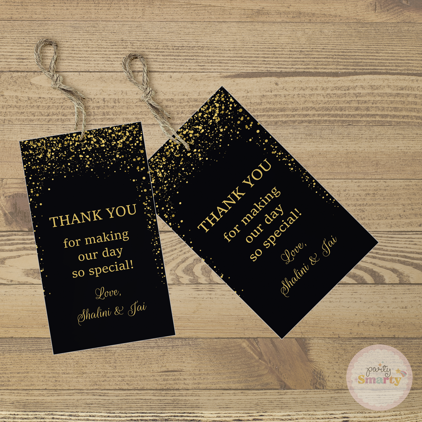 Black Golden Glitter Anniversary Thank You Tag