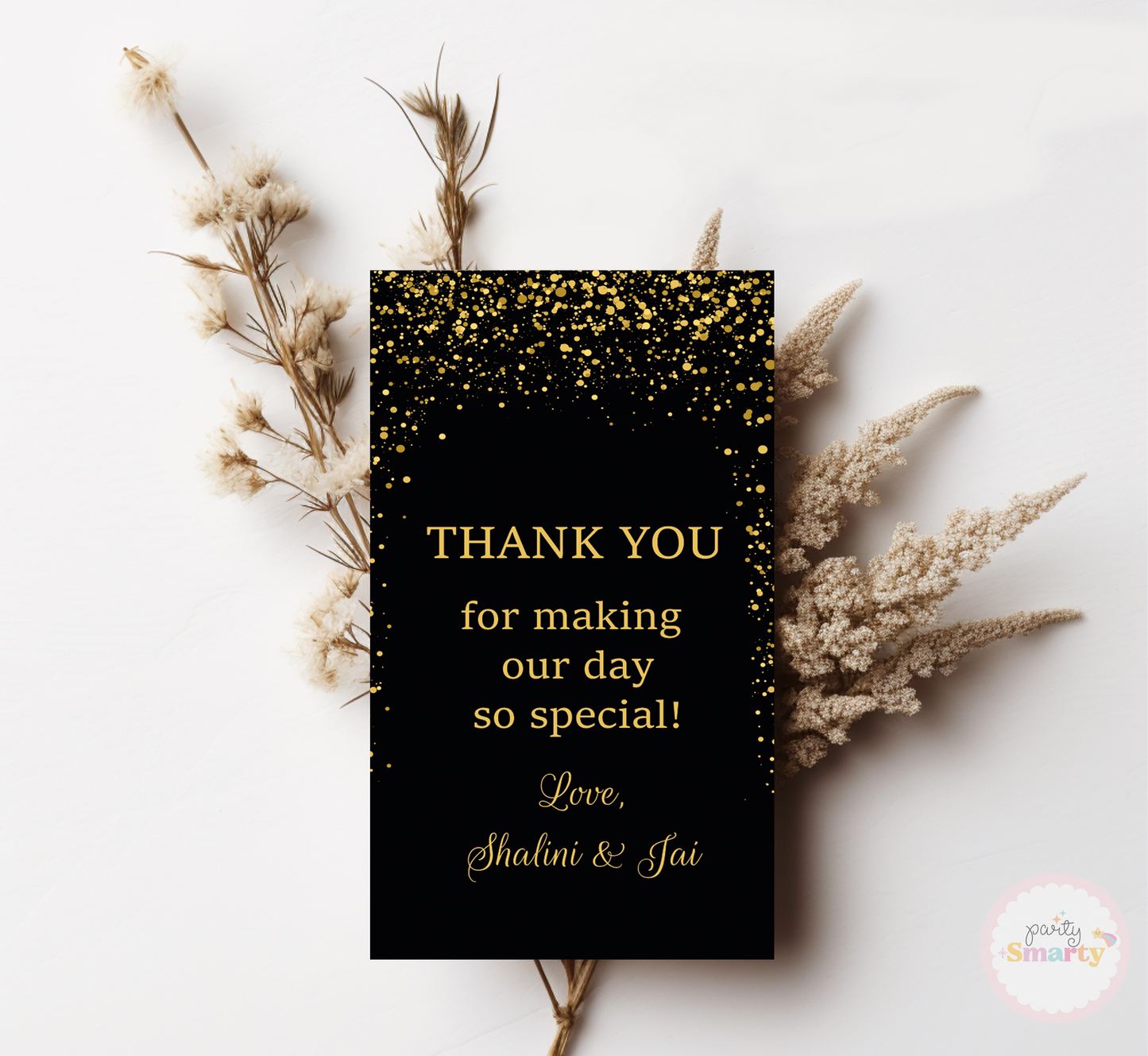 Black Golden Glitter Anniversary Thank You Tag