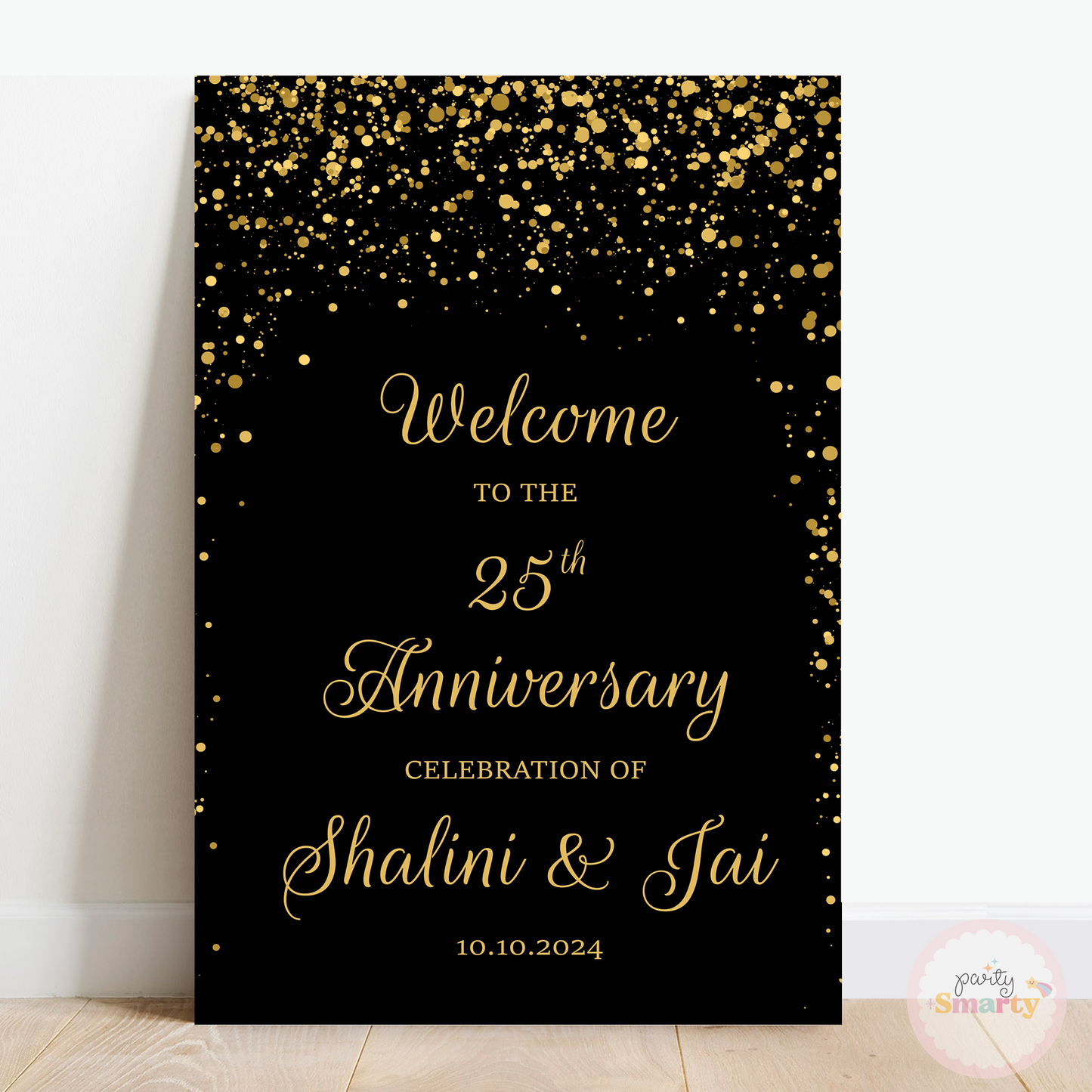 Black Golden Glitter Anniversary Welcome Board