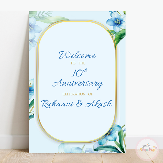 Blue Floral Anniversary Welcome Board