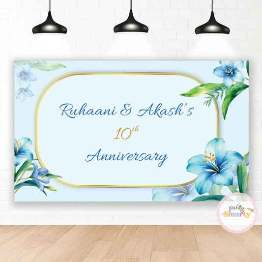 Blue Floral Anniversary Backdrop