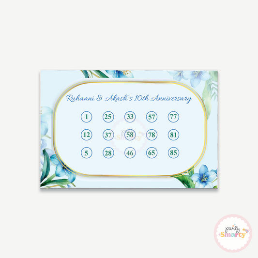 Blue Floral Anniversary Housie Ticket