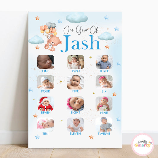 Teddy Bear Blue 12 Month Photo Banner