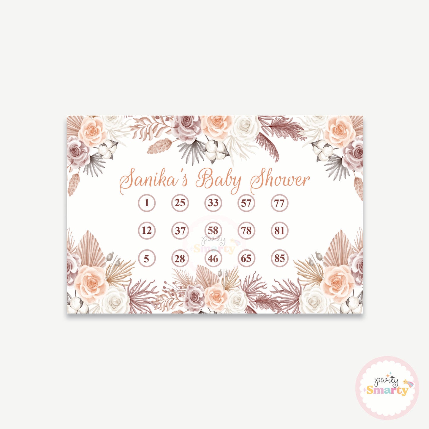 Boho Baby Shower Housie Ticket