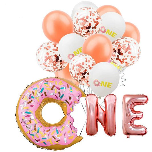 Donut One With Assorted Balloons Foil Theme Balloons (Set of 18)
