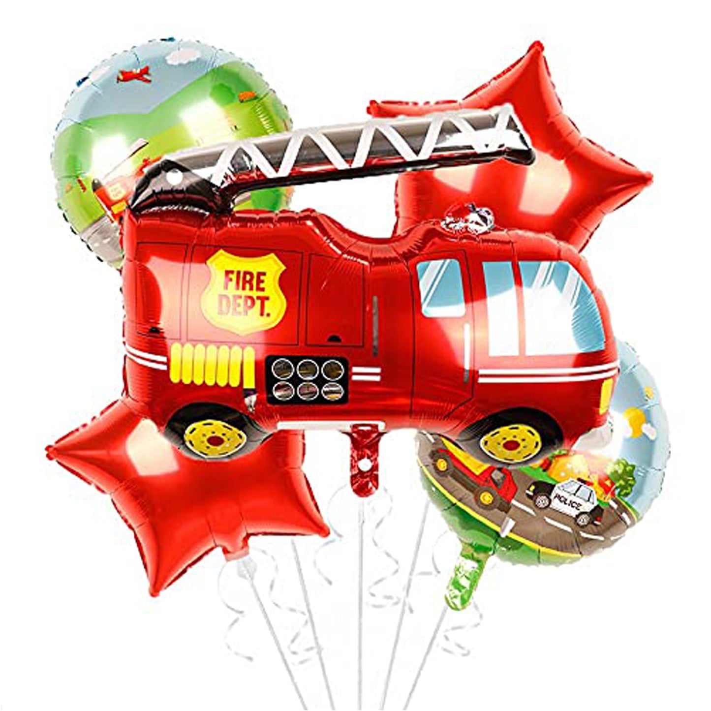 Firetruck Foil Theme Balloons (Set of 5)