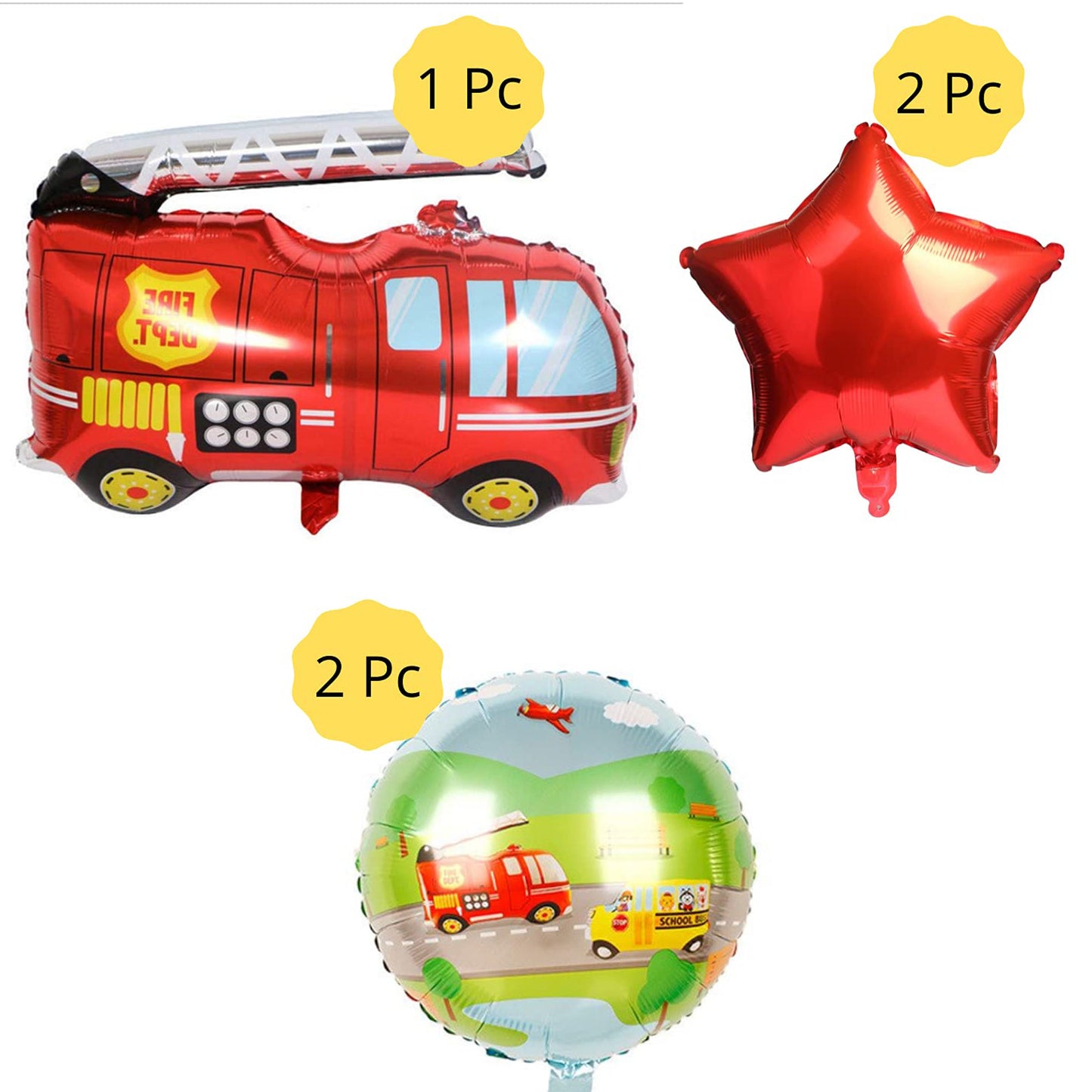 Firetruck Foil Theme Balloons (Set of 5)