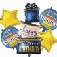 Blue & Gold Gift Happy Birthday Foil Theme Balloons (Set of 5)