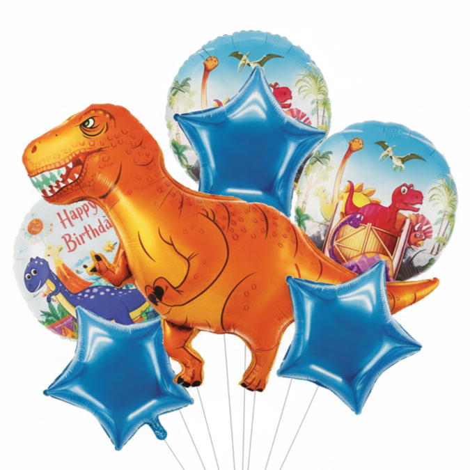 Orange Dinosaur Assorted Foil Theme Balloons (Set of 5)