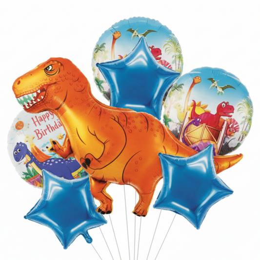 Orange Dinosaur Assorted Foil Theme Balloons (Set of 5)