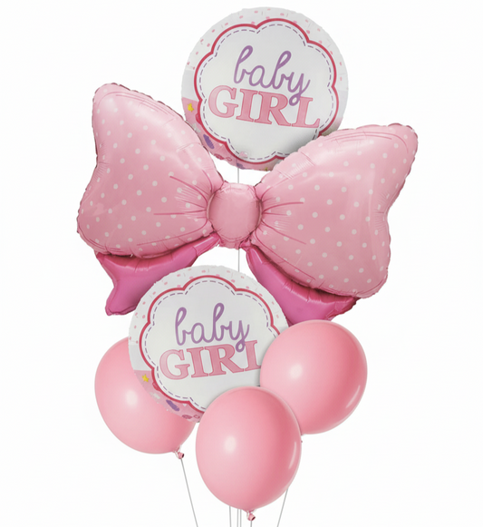 Baby Girl Welcome Bow Foil Theme Balloons (Set of 6)