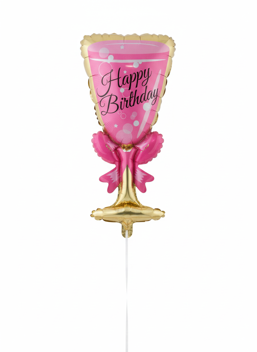 Pink & Gold Champagne Glass Foil Theme Balloons (Set of 1)