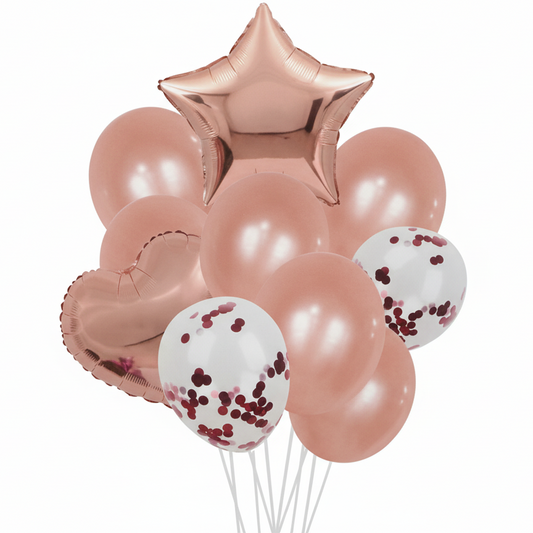Rose Gold Metallic Assorted Foil Theme Balloons (Set of 10)